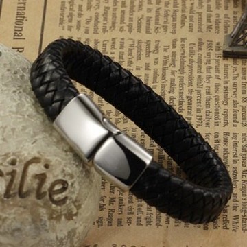 真皮手環 鈦鋼手鍊-簡約時尚復古設計情人節生日禮物男飾品73cq24【獨家進口】【米蘭精品】