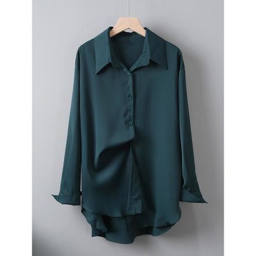 春秋季雪紡襯衫女新款長袖中長款百搭上衣襯衣寬松大碼女裝打底衫