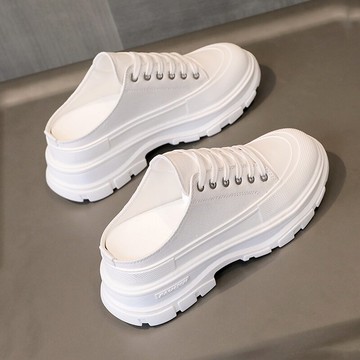 2021年夏季新款包頭半拖鞋女外穿厚底內增高帆布鞋網紅爆款小白鞋