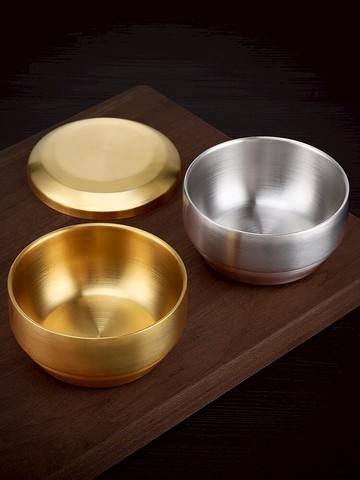 韓式餐具食品級304不銹鋼碗雙層帶蓋飯碗家用防燙金色湯碗泡面碗