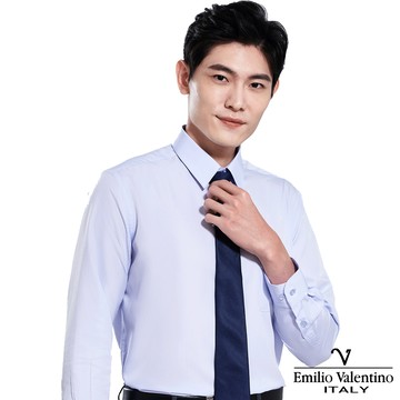 范倫提諾仿天絲條紋長袖襯衫-藍17