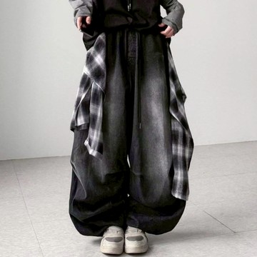 Chemistry_Boys - 韓國 MPT766 GLAMOUR #9802 綁帶可拆 丹寧寬褲 (水洗黑色)