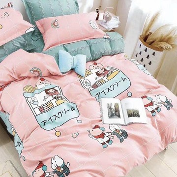 (無被套)新絲柔棉系列-三件式床包枕套組 / 冰淇淋