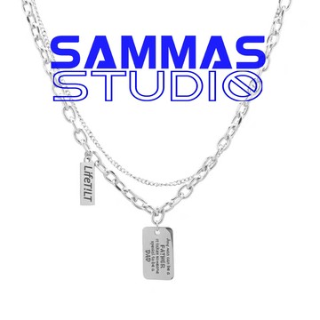 SAMMAS新款方牌英文字母雙層疊戴項鍊冷淡風歐美潮流配飾個性飾品
