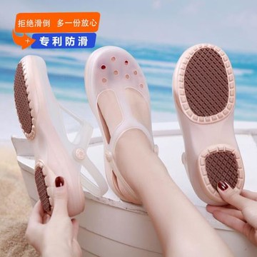 2022春夏休閑瑪麗珍洞洞鞋女果凍鞋純色沙灘鞋時尚女涼鞋沙灘鞋防