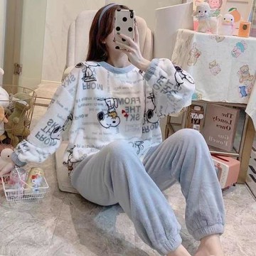 睡衣女冬珊瑚絨韓版大碼可愛秋冬款加厚法蘭絨女士家居服春秋套裝