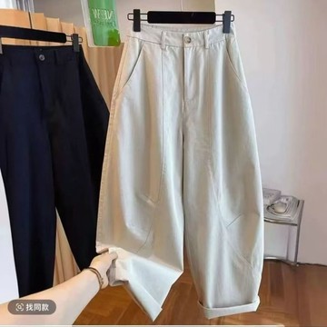 秋冬新款彎刀休閒褲女梨形身材寬鬆顯瘦工裝闊腿褲 褲子女長褲 女生長褲 哈倫褲 流行褲子 工裝褲女 寬褲女 高腰褲 E09