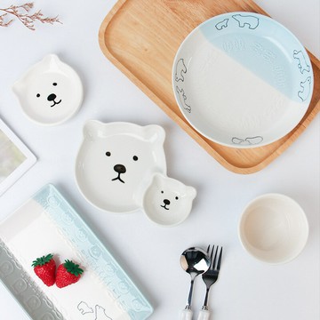 日式北極熊陶瓷餐具釉下彩可愛兒童餐盤ins分餐盤面碗沙拉碗