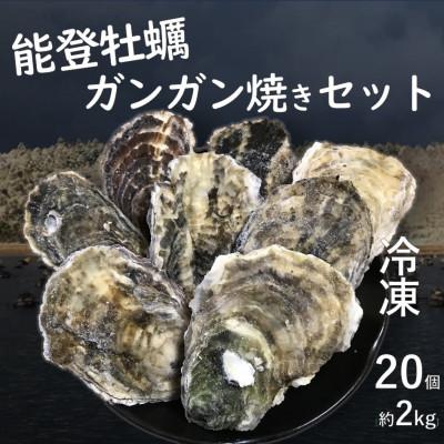 ふるさと納税 七尾市 能登牡蠣のガンガン焼きセット20個(約2kg)(冷凍)(牡蠣ナイフ、片手用軍手付)