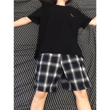 夏季睡衣女款純棉短袖格褲套裝ins韓版簡約休閑夏日家居服可外出