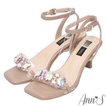 Ann’S透明彩鑽寶石方頭酒杯跟涼鞋(版型偏小)