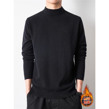 黑色毛衣男秋冬季2024新款修身加絨保暖半高領針織衫打底上衣服男