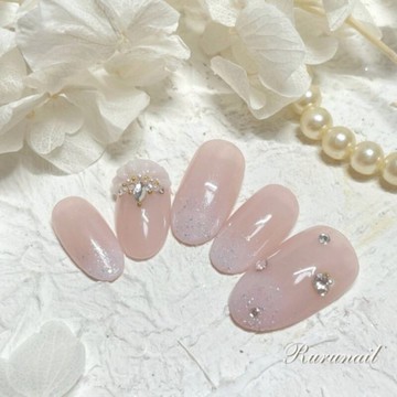 白色閃耀漸層荷葉邊水鑽新娘美甲片