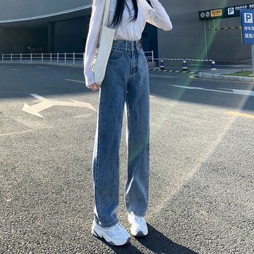 【免費參觀】牛仔褲 牛仔長褲 長褲女 褲子 復古時尚高腰闊腿褲女春秋牛仔褲女2024新款寬鬆直筒褲拖地褲子