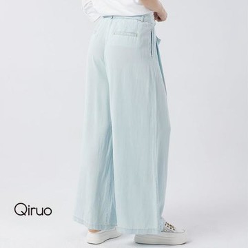 【Qiruo 奇若】春夏專櫃水藍色寬褲2067C 布料滑順蝴蝶結