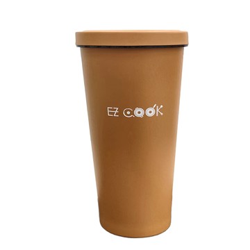 EZ COOK 陶瓷雙層奶茶杯 750mL 304不鏽鋼材質 陶瓷不沾 Tritan吸管  卡其色  1個