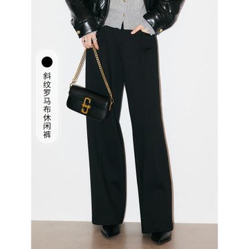 FF仿佛冬季新款黑色休閑長褲女時尚慵懶風高腰寬松