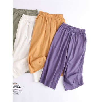 女士亞麻八分褲寬松闊腿褲直筒褲棉麻七分褲休閑褲直筒褲薄款夏季