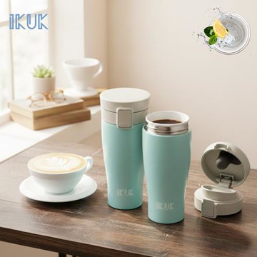 【IKUK艾可】真陶瓷保溫杯-按壓彈蓋保溫杯520ml(車架可放/彈蓋杯/陶瓷保溫瓶/咖啡保溫杯/運動水壺/保溫瓶)