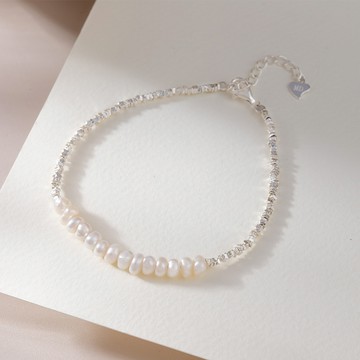 [925純銀]MARIGOLD粼粼細語碎銀淡水珍珠手鍊【KMD415】-銀