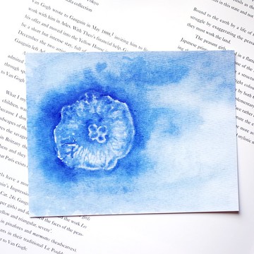 原創風景水彩畫明信片 蔚藍海的水母
