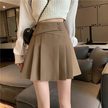 卡其色百褶裙半身裙女大碼胖mm高腰顯瘦遮肚包臀a字裙短裙春夏季