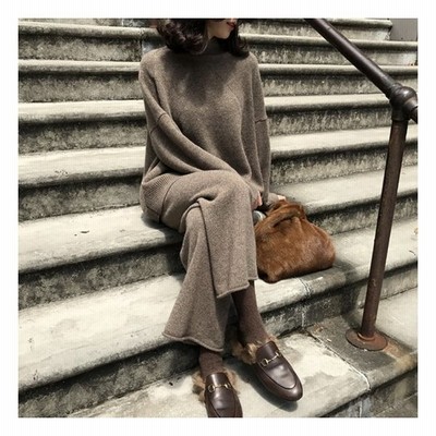 ニットセットアップ レディース パンツ 秋冬 セットアップ 冬服 ガウチョパンツ ニットアップ ゆったり ハイネック ワイドパンツ オシャレ 通販 Lineポイント最大get Lineショッピング