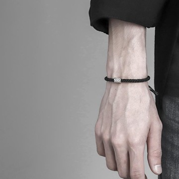 s925銀手錬男潮小眾設計ins冷淡風復古潮流簡約男生編織手繩飾品 99購物節