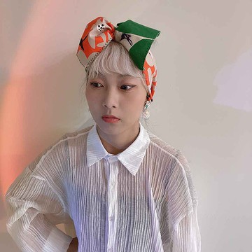 橘橘綠綠的巨蝶髮帶