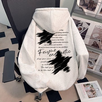 愛依依 帽T 連帽上衣 大學T 學院風 S-3XL秋冬季美式潮牌字母五角星印花連帽上衣-8786.