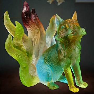 善緣堂古法琉璃九尾狐貍像祥瑞吉祥家居客廳動物桌面擺件多色小號