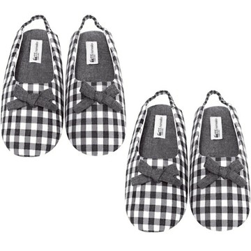 HOME ALICE 格紋蝴蝶結室內拖鞋  灰色  2雙  均碼(240~245mm)