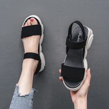 運動涼鞋女夏2025年新款仙女風羅馬鞋彈力休閑厚底時尚百搭平底鞋