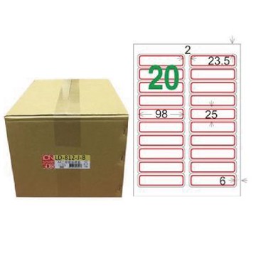 【龍德】LONGDER 三用電腦標籤 A4 20格 圓角 25*98mm紅框1000張/箱 LD-812-J-B(適用雷射、噴墨、影印)
