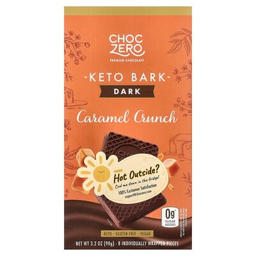 ChocZero, Keto Bark，黑巧克力，焦糖脆，8 根迷你棒，3.2 盎司（90 克）