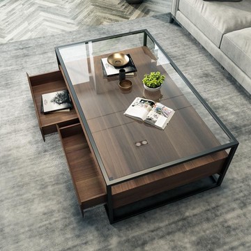 公司貨附發票 茶几 邊桌 北歐簡約現代創意鐵藝小戶型客廳個性玻璃飾面輕奢時尚長方形茶幾 快速出貨