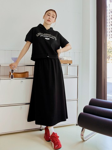 字母印花休閒連帽套裝上衣長裙