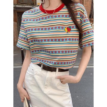 Codibook｜韓國 Dearlow 橫條紋下垂肩短袖圓領T恤［預購］短袖上衣 T恤 女裝