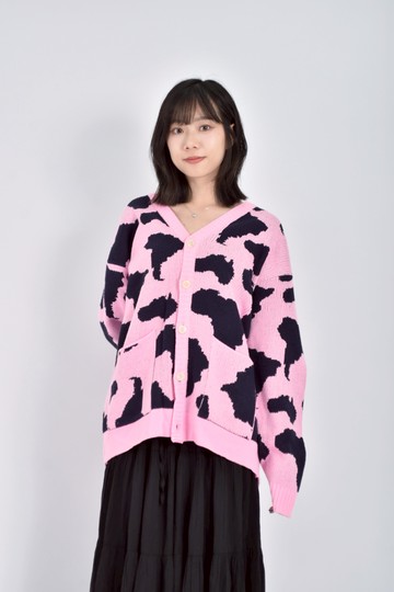 (F) heich blade韓牌質感針織乳牛長版粉色外套