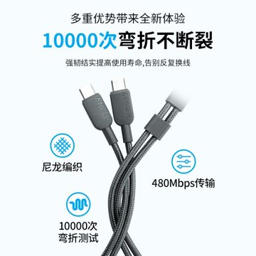 Anker安克二合一雙typeC編織140W雙頭快充數據線適用蘋果15安卓