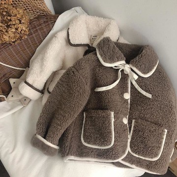 男女寶寶厚實 羊羔毛寶寶翻領外套冬兒童洋氣加厚棉衣