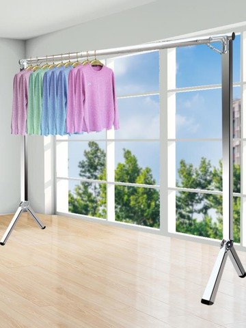 落地衣架 單桿晾衣架落地折疊收縮晾衣架曬衣架折疊室內單桿加厚