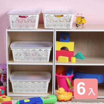 真心良品 米雅附蓋收納籃(中)10.5L-6入組