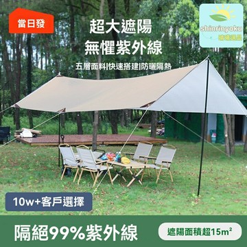 【黑膠強防曬】戶外天幕 帳篷天幕 遮陽天幕 露營帳篷 野餐遮陽 便攜塗銀 防紫外線 防風防雨 露營野餐必備
