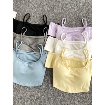 設計感小眾心機鏤空露肩吊帶短袖T恤女夏季帶胸墊修身露臍上衣女