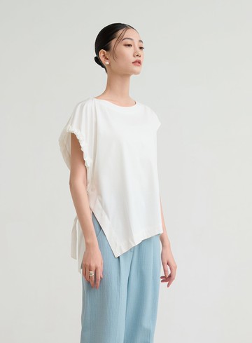 不對稱袖口抽皺上衣