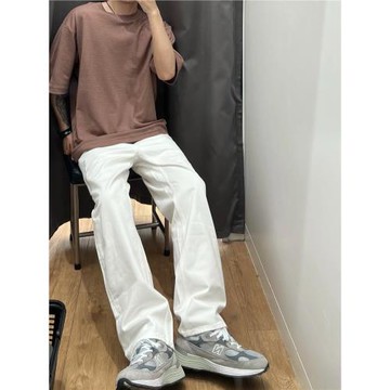 美式高街vibe純白色直筒工裝牛仔褲男款寬松直筒顯高顯瘦休閑長褲