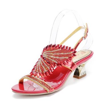 【Sp house】華麗起舞水鑽一字扣細跟涼鞋(紅色)