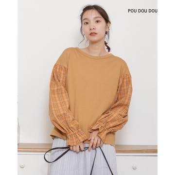 【POU DOU DOU】黃色格紋寬袖套頭衣 PPS71149
