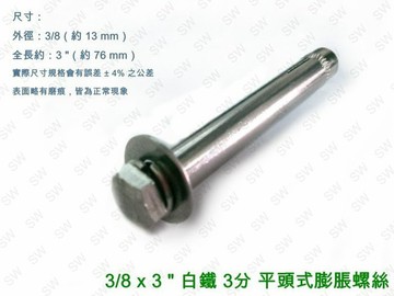 壁虎 平頭白鐵壁虎 R8 3分 3/8 x 3 " 白鐵平頭式壁虎 三分（單支 14 元）白鐵壁虎 《昇瑋五金》